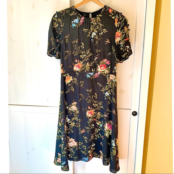 SOLD - H&M Floral Bird Midi Silky Black Dress - Picture 10 of 10